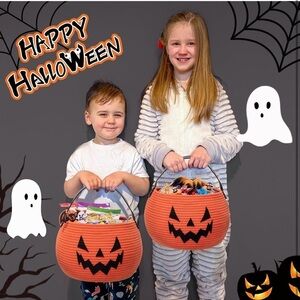 Pumpkin Basket for Halloween,Orange Woven Rope multi use basket set of 2